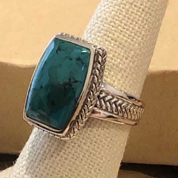BARSE Turquoise Sterling Silver Braid Rope Detail Ring 7 - Picture 3 of 10